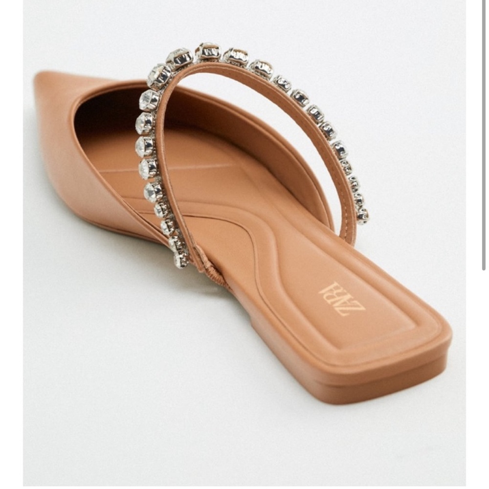 Zara Tan Pointed Flats with Embellished Strap - Picture 4 of 4